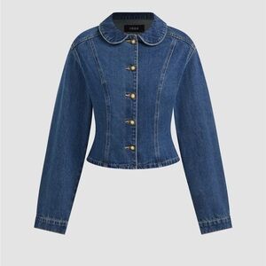 Cider DENIM COLLAR CINCHED WAIST top